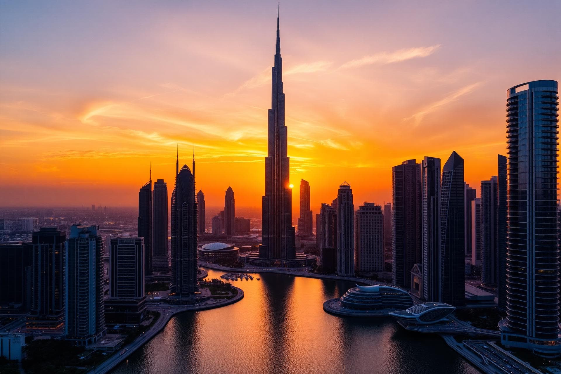 Dubai skyline at sunset